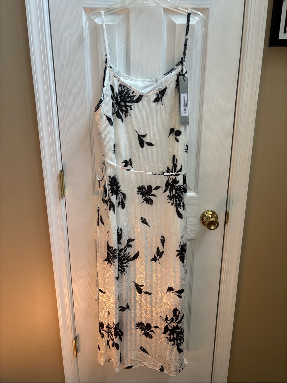 S. Deer White & Black Floral Slip Midi Dress w/ Shimmer, Size XL, NWT